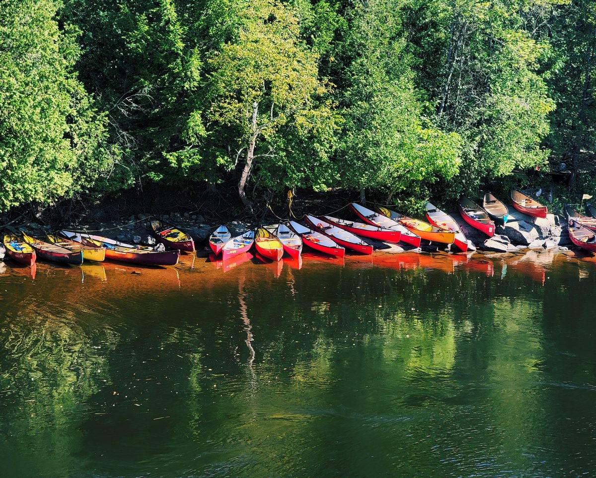Wakefield covered bridge view river kayaks