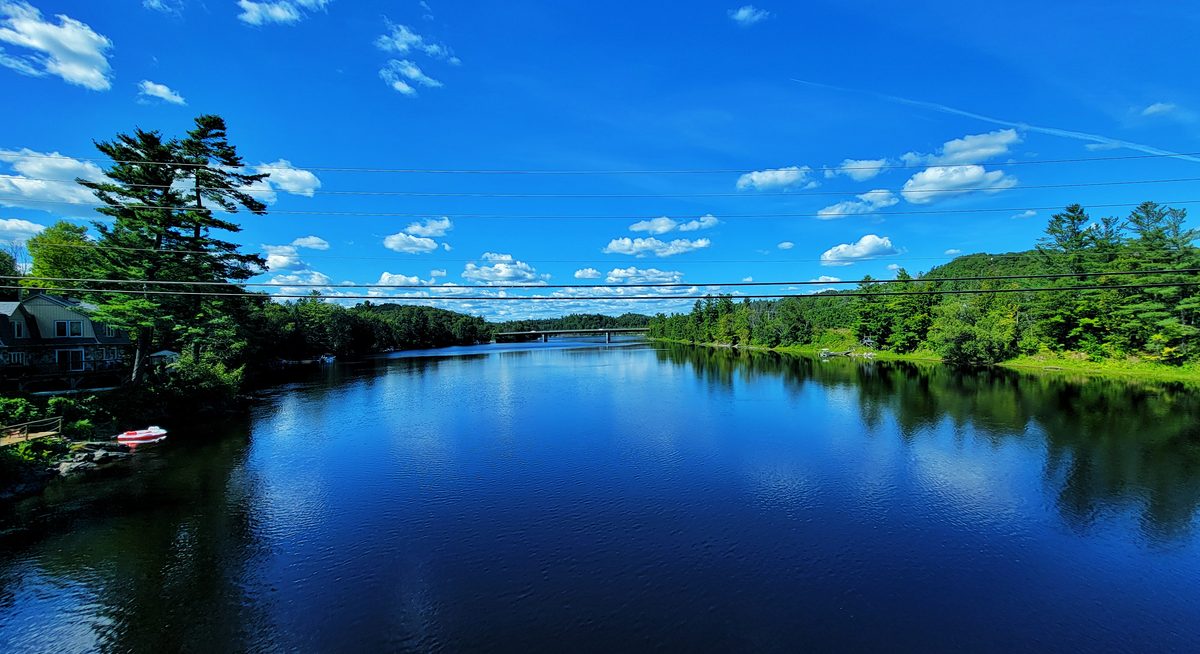 Wakefield covered bridge view river wide
